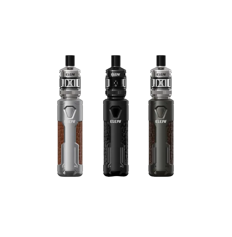 three eleaf ijust X vapes in different colors front view including black, gunmetal and silver
