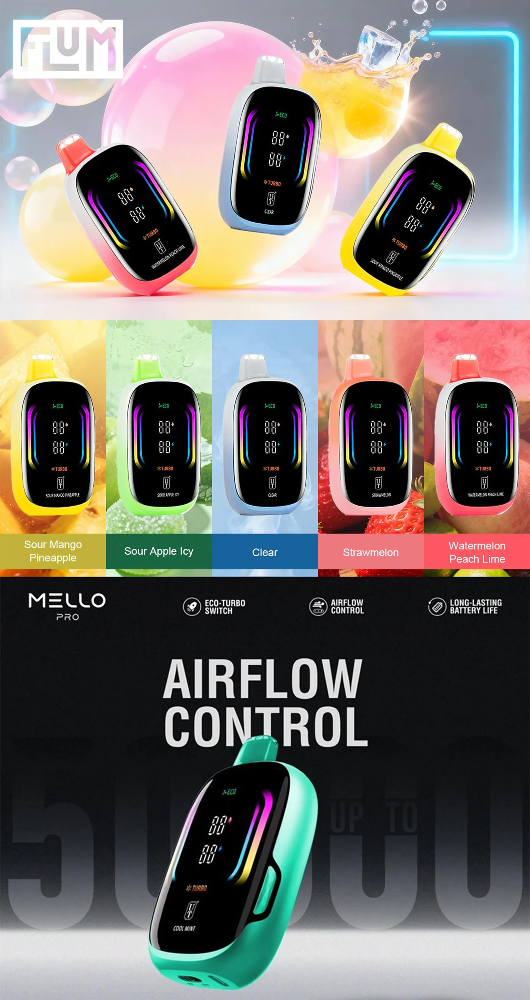 Disposable vape OVVIO Bars in colorful gradient finishes on a vibrant background
