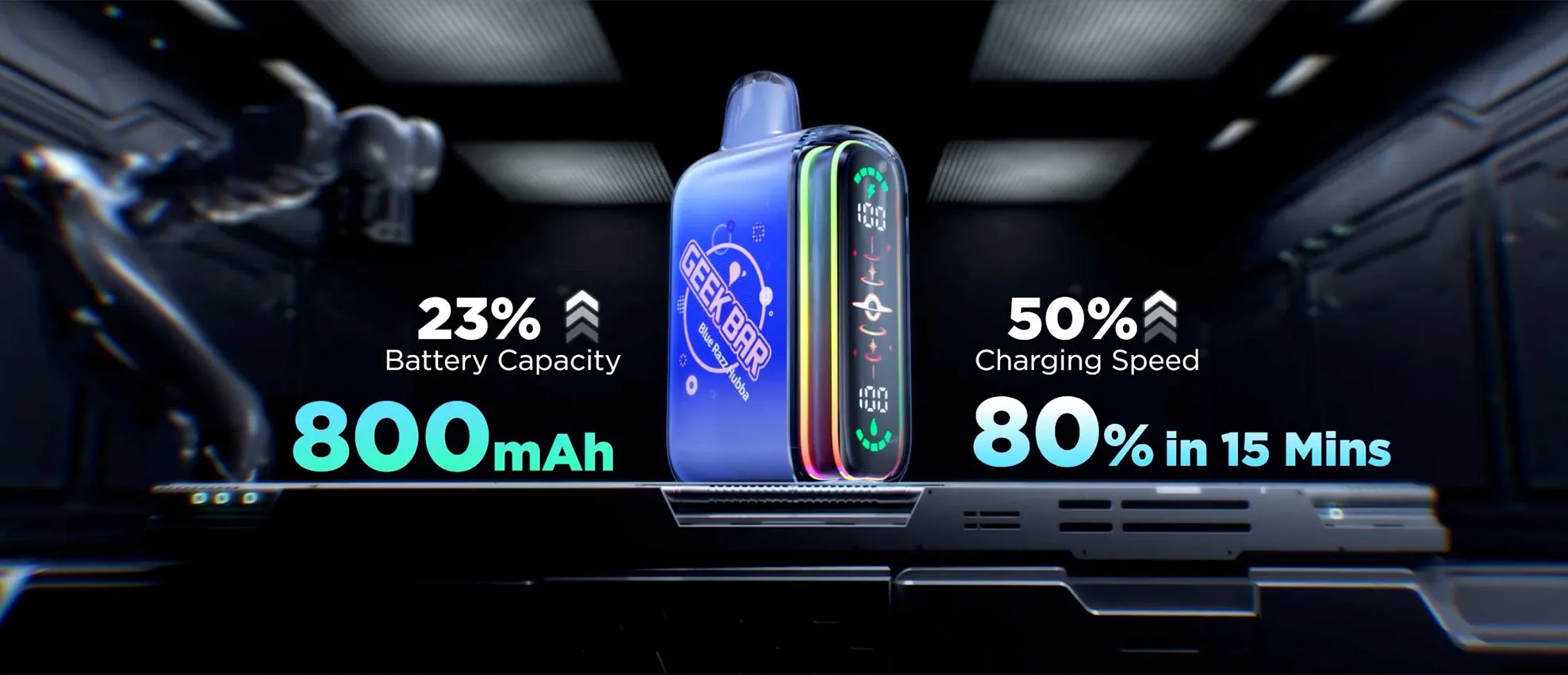 details of GEEK BAR Mate 60k vape including dynamic galaxy UI, 1.1ohm dual mesh coil and two modes