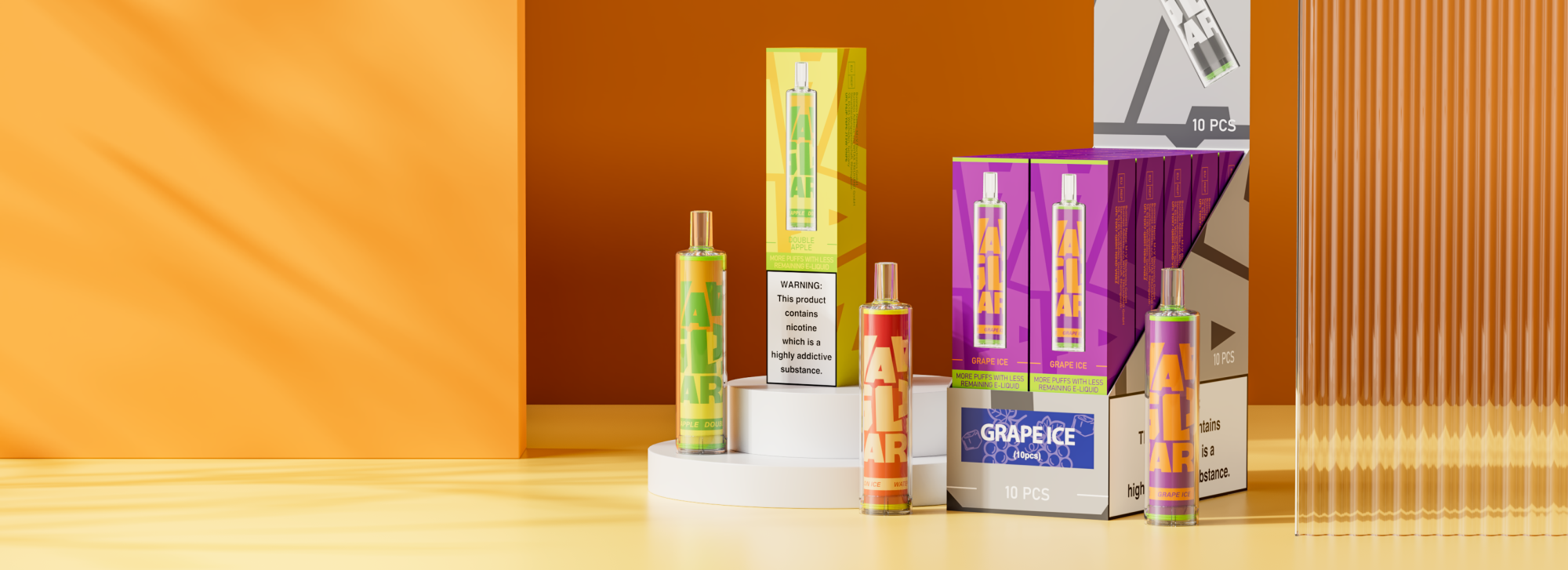 packages and boxes of vaal glaz bar disposable vape